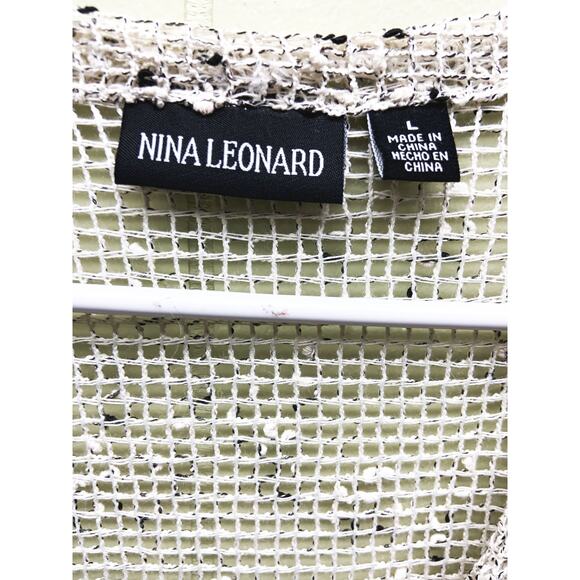 Nina Leonard Oatmeal Button Knit Mesh Cardigan 3/4 Sleeve Sweater Size L - Picture 3 of 6